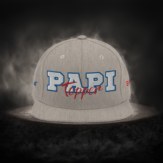 Gorra snapback de perfil alto Papi Topper en jaspeado con detalles en rojo, blanco y azul