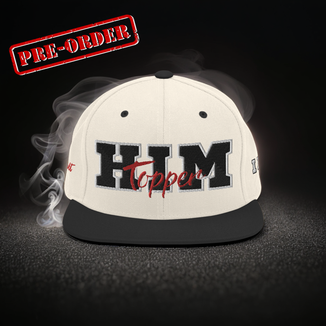 YO SOY ÉL Topper Snapback | Detalle negro, rojo y blanco.