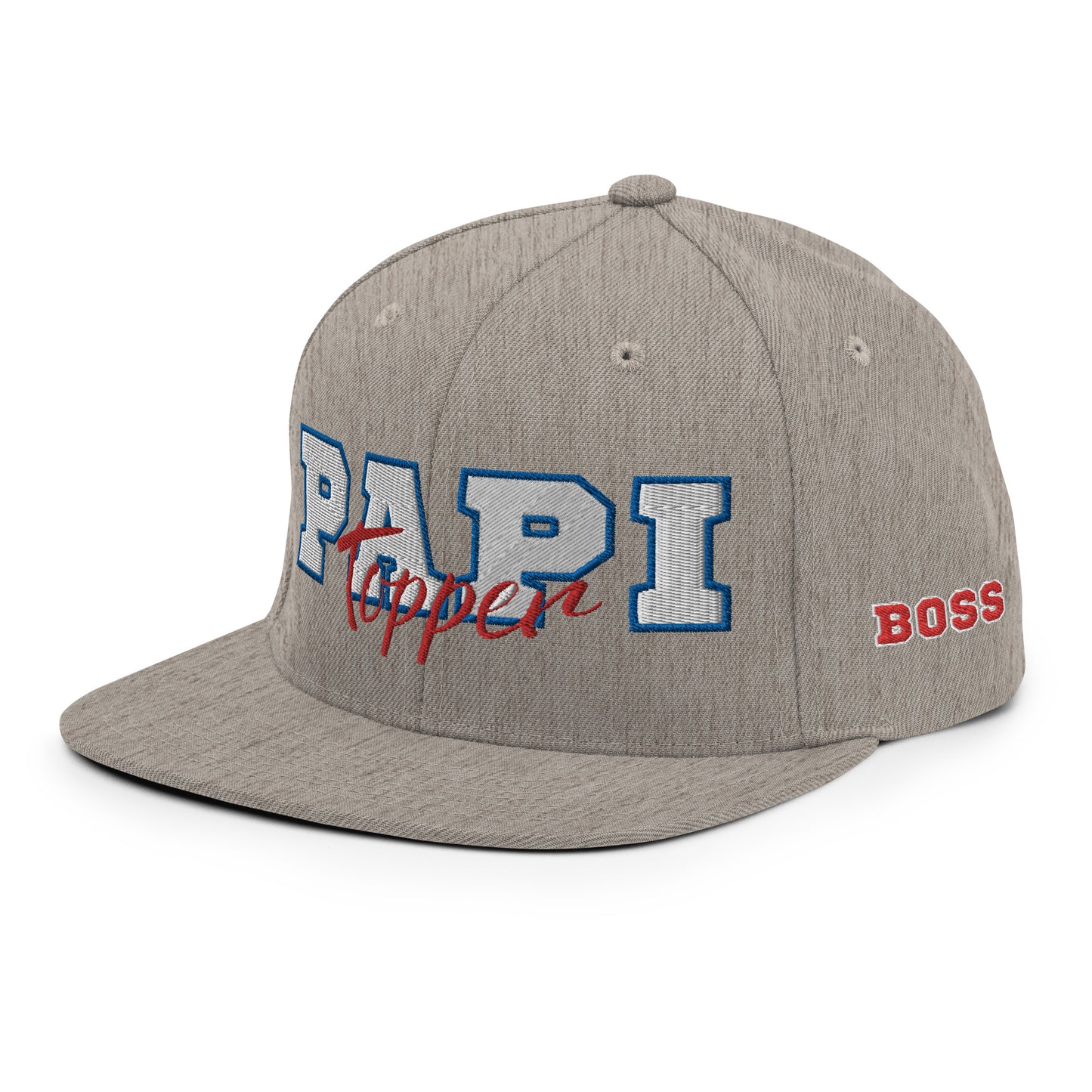 Gorra snapback de perfil alto Papi Topper en jaspeado con detalles en rojo, blanco y azul