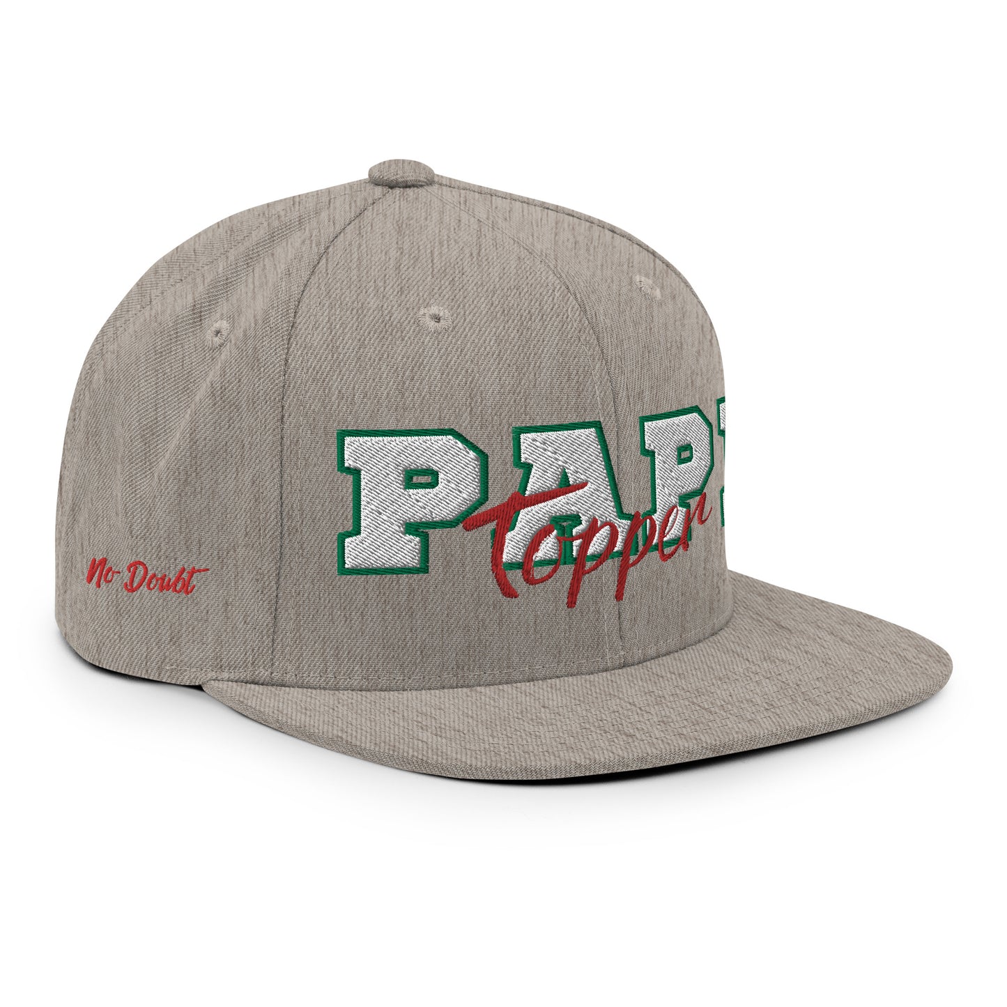 Papi Topper High Profile Snapback in Heather with Red, White, and Green Detail